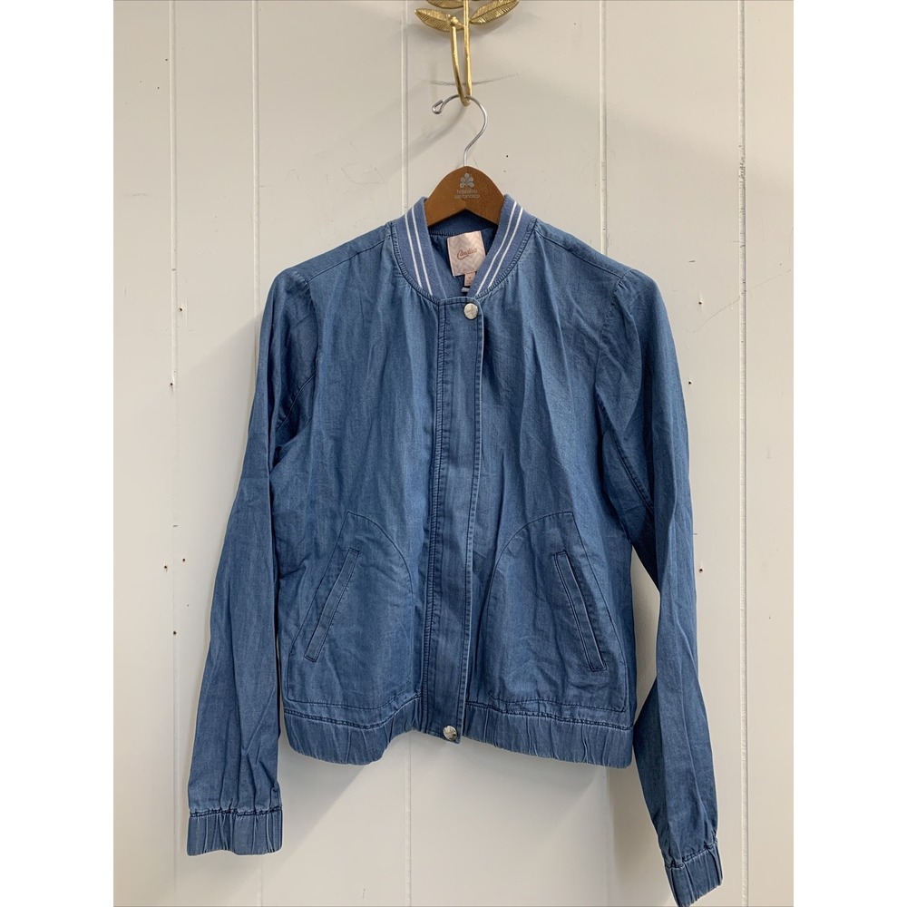 Candies Jacket Women's Medium Denim Thin  Blue Soft Zip Up NWT Button Baseball M